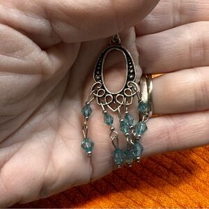 Silver and blue metal Dangle pierced Earrings